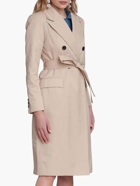 Avec Les Filles Cream Trench Coat Size L Double Breasted Water Resistant Jacket